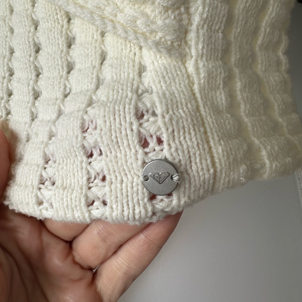 Roxy Venice Soft Crochet Knit Halter Top Egret Off-White, Size L - Picture 4 of 6